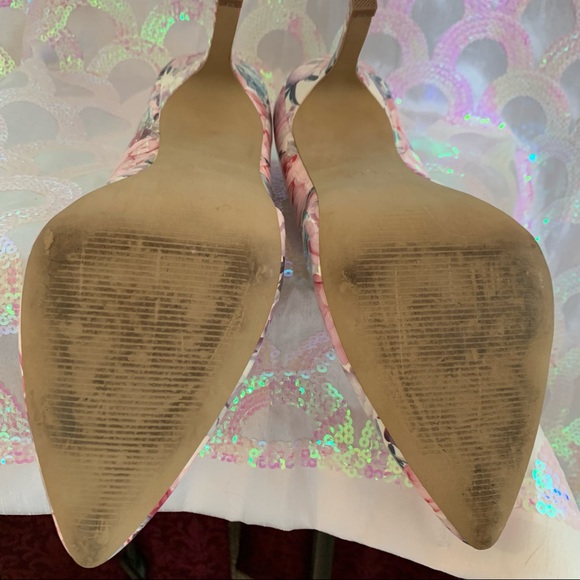 Elle Patent "Pleather" Floral Pastel Pointed Straight Toe Stiletto Pumps Size 10 - Picture 11 of 14